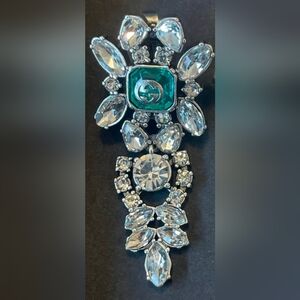 RARE !!! Gucci Silver and Emerald Crystal Repurposed Earring As pendant